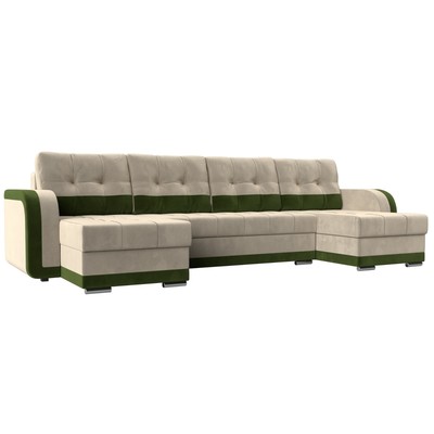 П-образный диван «Марсель», механизм еврокнижка, велюр, цвет бежевый / зелёный