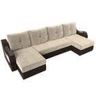 П-образный диван «Меркурий», еврокнижка, микровельвет, экокожа, цвет бежевый / коричневый - Фото 4