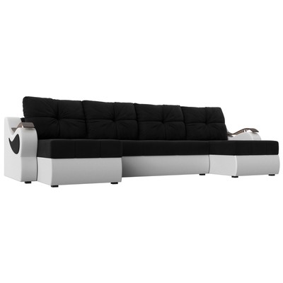 П-образный диван «Меркурий», механизм еврокнижка, микровельвет, экокожа, цвет чёрный/белый