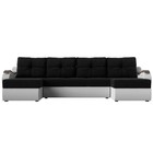 П-образный диван «Меркурий», механизм еврокнижка, микровельвет, экокожа, цвет чёрный/белый - Фото 2