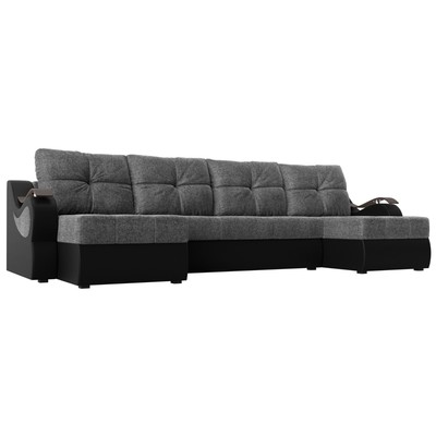 П-образный диван «Меркурий», механизм еврокнижка, рогожка, экокожа, цвет серый / чёрный