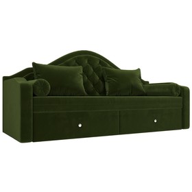 Прямой детский диван «Сойер», механизм выкатной, микровельвет, цвет зелёный
