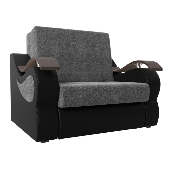 Прямой диван «Меркурий», механизм аккордеон, цвет серая рогожка / чёрная экокожа - Фото 1