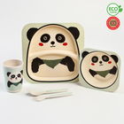 Набор бамбуковой посуды «Панда», 5 предметов: тарелка, миска, стакан, вилка, ложка - фото 8967795