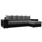 Угловой диван «Дубай», еврокнижка, правый угол, цвет серая рогожка / чёрная экокожа - фото 2168007