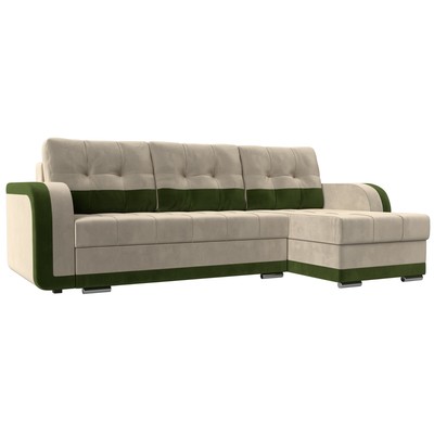 Угловой диван «Марсель», механизм еврокнижка, микровельвет, цвет бежевый / зелёный