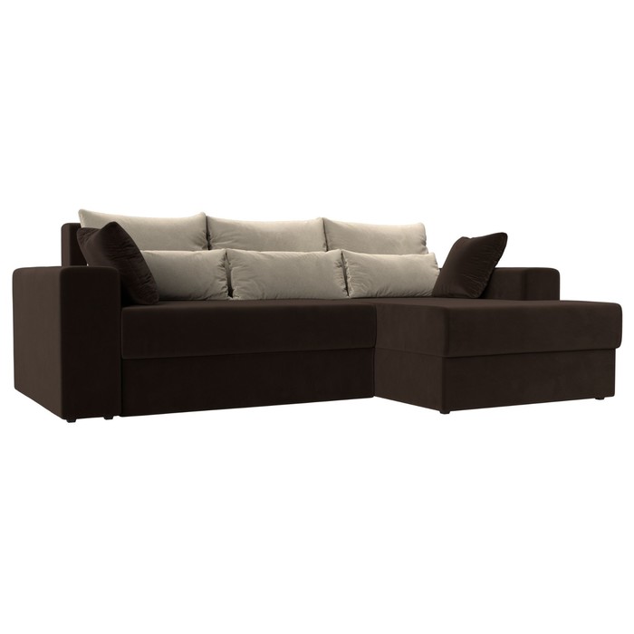 Угловой диван «Майами», механизм еврокнижка, правый угол, микровельвет, цвет коричневый - Фото 1