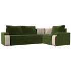 Угловой диван «Николь», дельфин, правый, микровельвет / экокожа, цвет зелёный / бежевый - фото 2168242