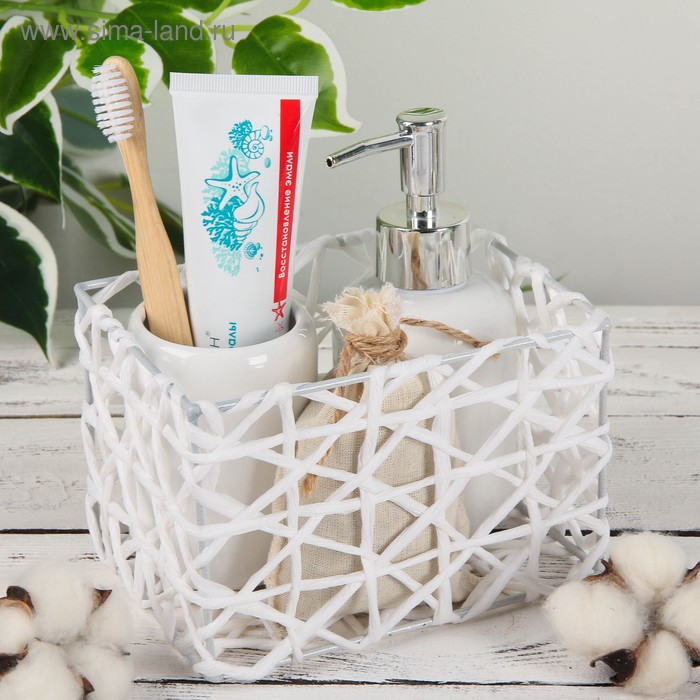 Корзина плетёная Доляна «Паутинка», 15,5×11×11 см, цвет белый - Фото 1