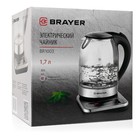 Чайник электрический BRAYER BR1003, стекло, 1.7 л, 2200 Вт, регулировка t°, серебристый - Фото 5