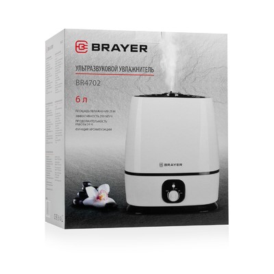 Увлажнитель воздуха BRAYER BR4702, ультразвуковой, 25 Вт, 6 л, 25 м², белый