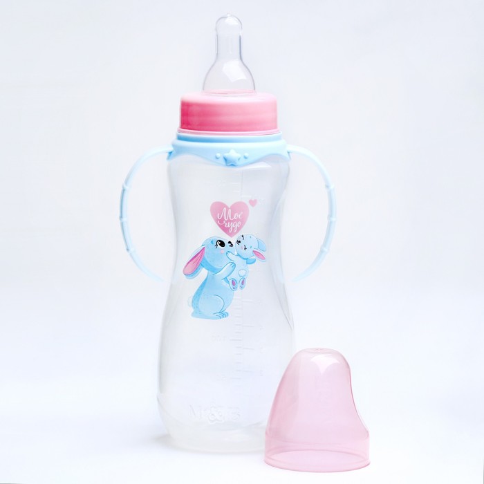 Бутылочку для кормления «Зайки: мамы и малыши», классическое горло, 250 мл., от 0 мес., приталенная, с ручками - фото 1898293854