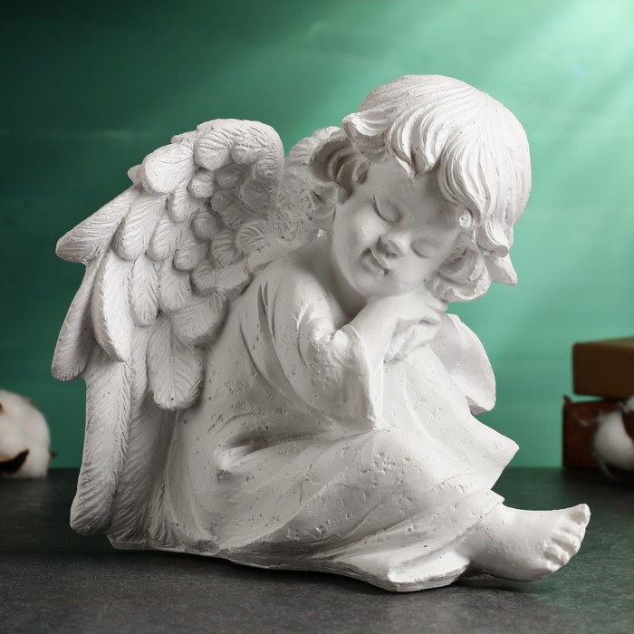Фигура "Ангелочек с крыльями сидит" белый, 17х20х25см - Фото 1