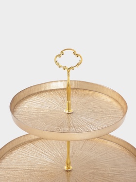 Этажерка для фруктов и десертов «Кувшинка», 2 яруса, d=21/28 см, стекло, золотая