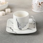 Кофейная пара фарфоровая «Мрамор», 2 предмета: чашка 90 мл, блюдце d=11,2 см, цвет белый - Фото 1