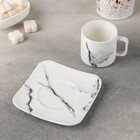 Кофейная пара фарфоровая «Мрамор», 2 предмета: чашка 90 мл, блюдце d=11.2 см, цвет белый - Фото 2