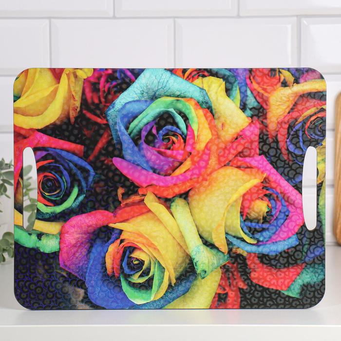 Разделочная доска-поднос "Радужные розы" 36х28 см - Фото 1