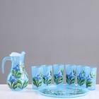 Набор для сока с подносом "Ирис" художественная роспись, 6 стаканов 1250/200 мл, синий - фото 8969385