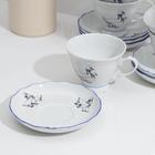 Сервиз чайный Добрушский завод «Гуси», 14 предметов: чашки 6 шт., блюдце 6 шт., чайник, сахарница, фарфор, белый - Фото 2
