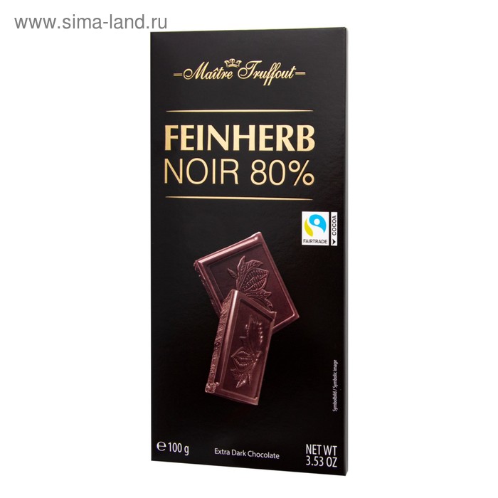 Тёмный шоколад Maitre Truffout, 80% какао-бобов, 100 г - Фото 1