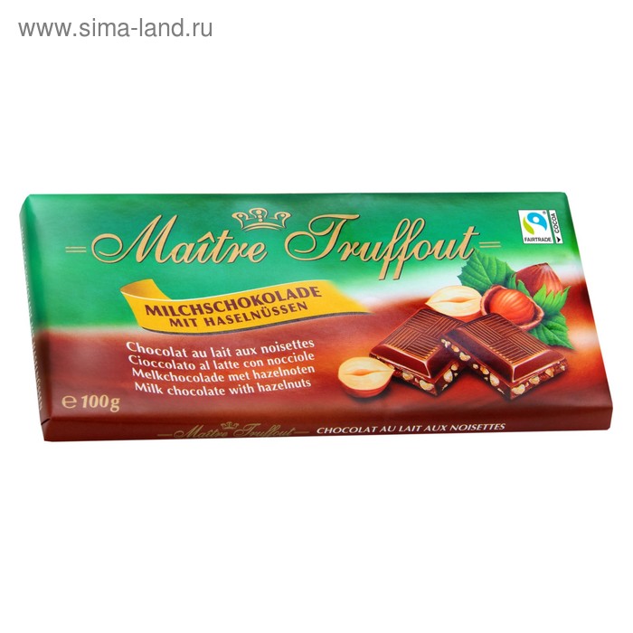 Шоколад Maitre Truffout молочный с цельным лесным орехом