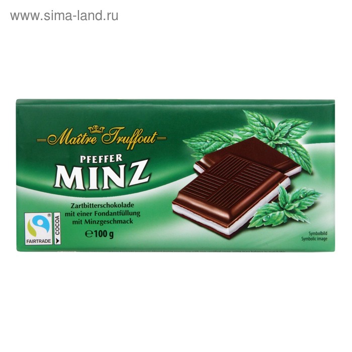 (комплектующие) Шоколад темный Maitre Truffout с кремово-мятной начинкой, 100 г - Фото 1