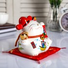 Копилка керамика "Кот манэки-нэко со слитком и колокольчиком" 12х15х9 см - фото 21050040