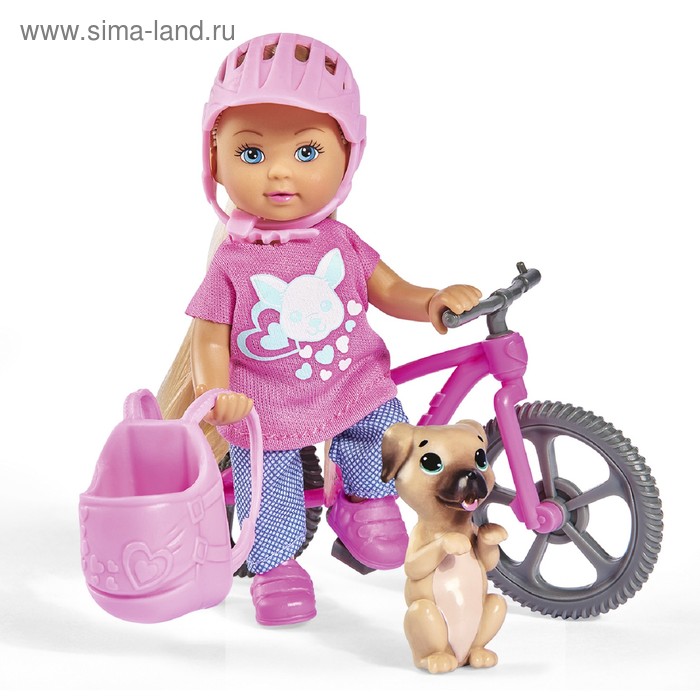 Кукла «Еви» 12 см, на велопрогулке с собачкой - Фото 1