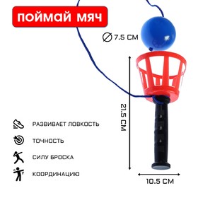 Игра 'Поймай мяч', корзинка d-10.5 см, мячик d-7.5 см