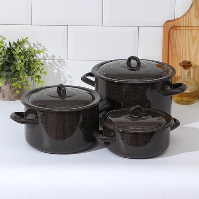 Набор кастрюль эмалированных «Гранит», 3 шт.: 1.5 л, 3 л, 4.5 л, коричневый