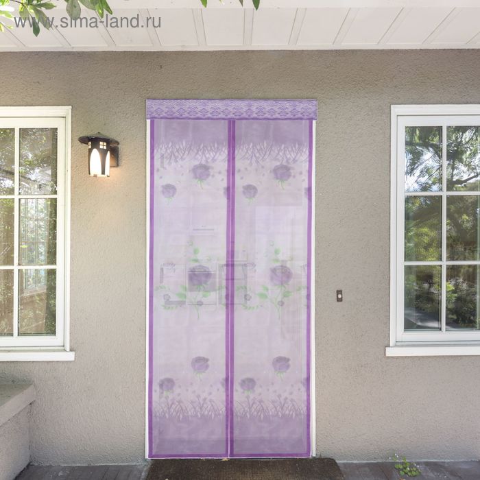 Сетка антимоскитная на магнитной ленте 80x210 см "Цветы", цвет сиреневый