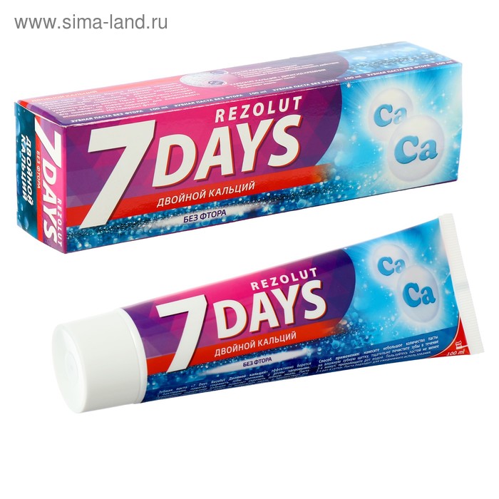 Зубная паста 7 days Rezolut Двойной кальций без фтора 100 мл - Фото 1