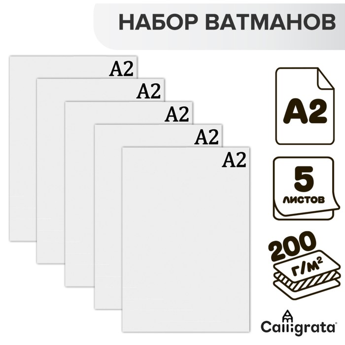 Набор ватманов чертёжных А2, 200 г/м², 5 листов - Фото 1