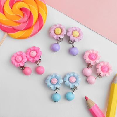 Серьги-клипсы детские "Выбражулька" цветок с бусиной, цвет МИКС