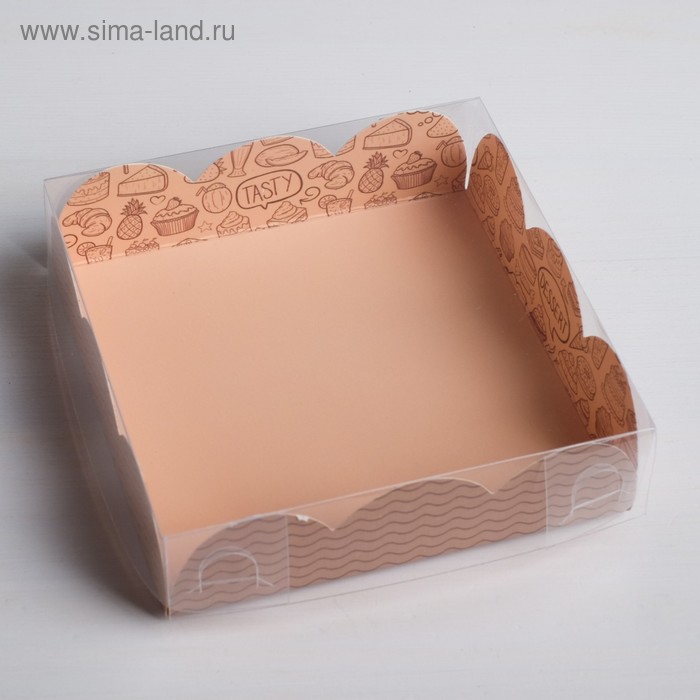 Коробка для печенья, кондитерская упаковка с PVC крышкой, Desert, 10.5 х 10.5 х 3 см - Фото 1