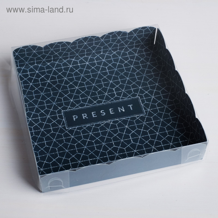 Коробка для печенья, кондитерская упаковка с PVC крышкой, Present, 15 х 15 х 3 см