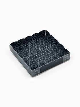 Коробка для печенья, кондитерская упаковка с пластиковой крышкой, Present, 15 х 15 х 3 см (комплект 5 шт)