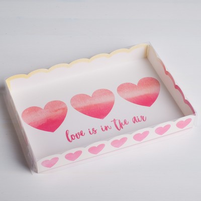 Коробка для печенья, кондитерская упаковка с PVC крышкой, Love is in the air, 22 х 15 х 3 см