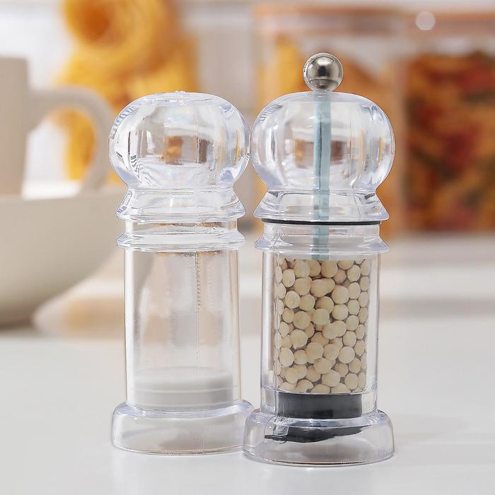 Набор для специй Доляна «Льдинки», h=10 см, 2 шт.: мельница, солонка, прозрачный - Фото 1