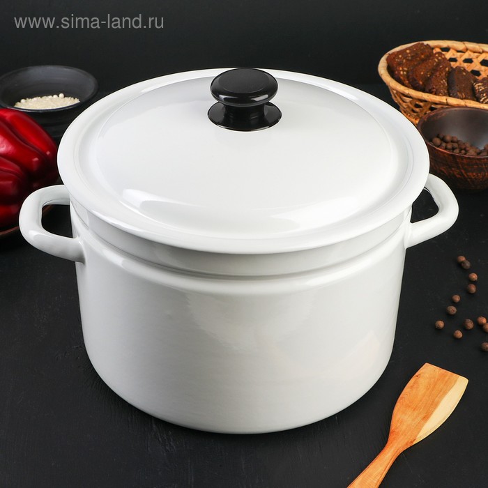 Кастрюля эмалированная цилиндрическая, 8 л, цвет белый - Фото 1