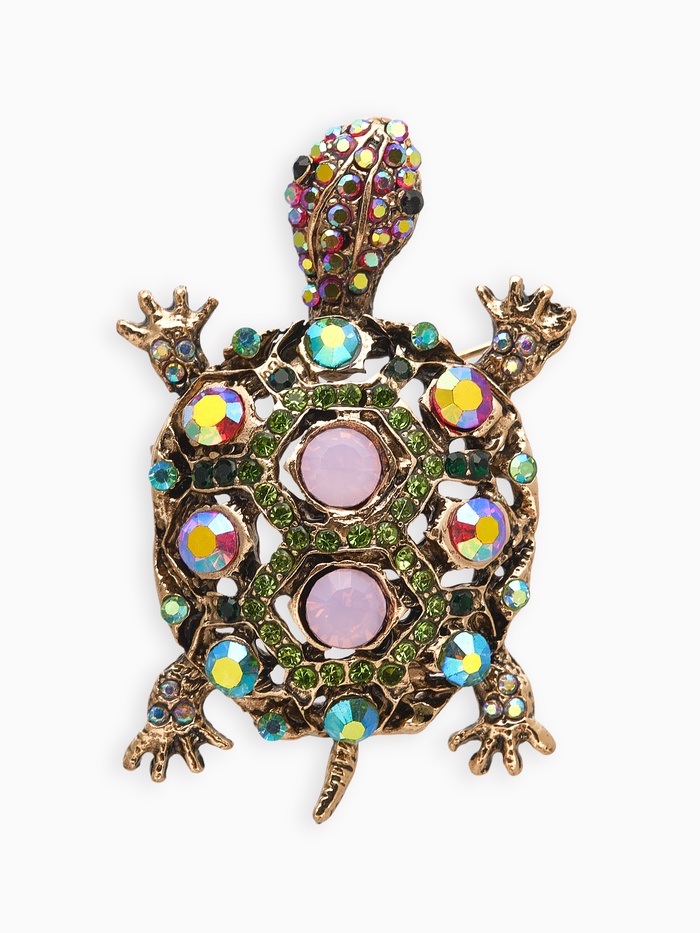 Брошь «Черепашка» в крупных стразах, цветная в чернёном золоте - Фото 1