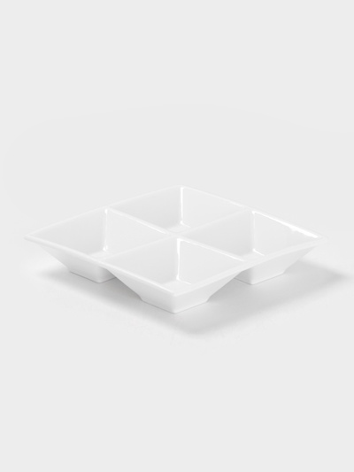 Менажница 4 ячейки Wilmax, 15×15 см, фарфор, белая