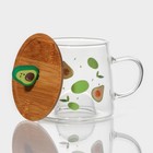 Кружка стеклянная с деревянной крышкой «Авокадо», 350 мл, рисунок МИКС - фото 4303794