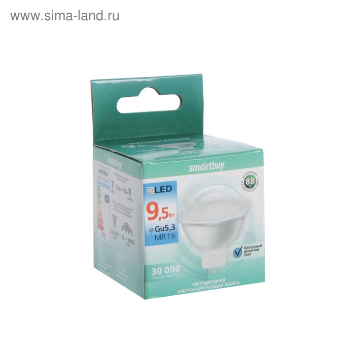 Лампа светодиодная Smartbuy, GU5.3, 9.5 Вт, 6000К, холодный белый свет - Фото 1