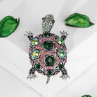Брошь «Черепашка» в крупных стразах, цветная в чернёном серебре - Фото 1