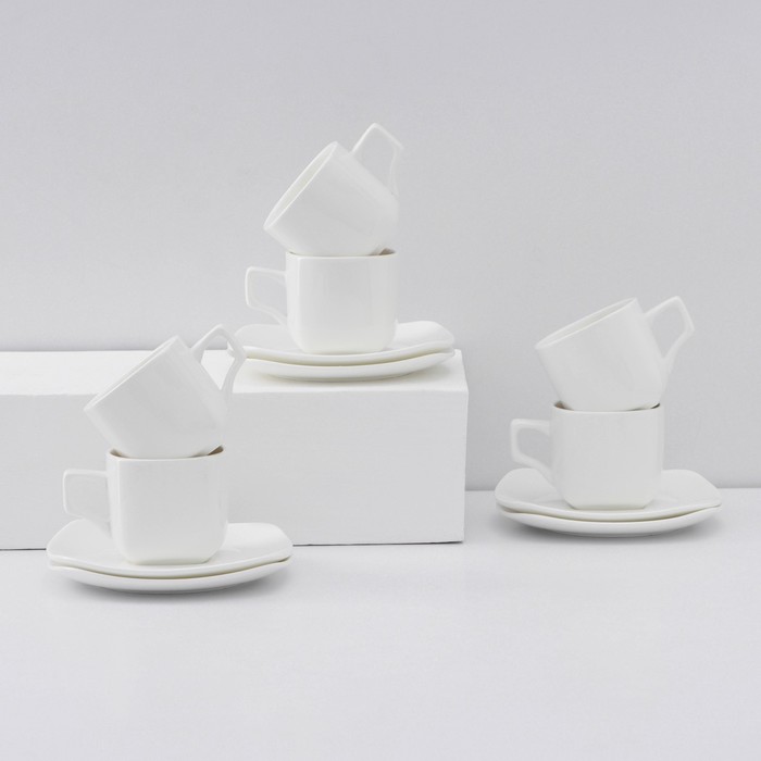 Сервиз фарфоровый чайный Wilmax Ilona, 12 предметов: 6 чашек 200 мл, 6 блюдец, цвет белый - Фото 1