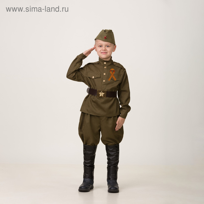 Карнавальный костюм «Солдат», сорочка, брюки галифе, головной убор, р. 28, рост 110 см - Фото 1