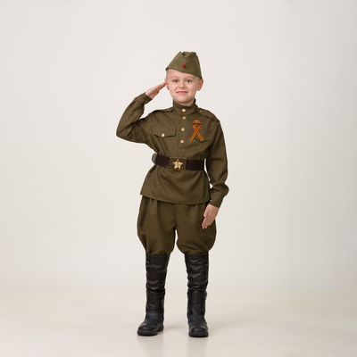 Карнавальный костюм «Солдат», сорочка, брюки галифе, головной убор, р. 34, рост 134 см