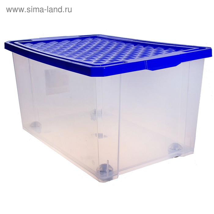 Ящик для хранения на роликах, с синей крышкой, прямоугольный 57 л Optima - Фото 1