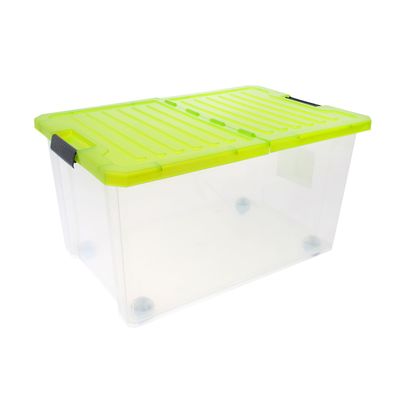 Ящик для хранения на роликах, со складной синей крышкой, прямоугольный 57 л Unibox